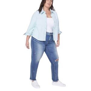 Lane Bryant Curvy Fit High-Rise Skinny Jeans Size 16 Stretch Distressed Raw Hem.